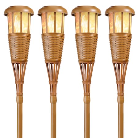 Newhouse Lighting Solar LED Island Torches w/Flickering Flame, Dusk to Dawn, Bamboo, PK4 FLTORCH4